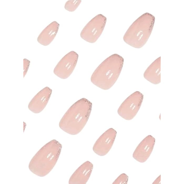 24pcs Nails Pink With Glitter - Image 1